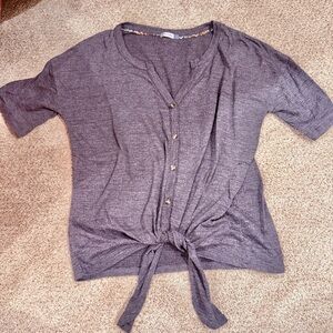 Elegant Heathered Button-Down Tie-Front Top